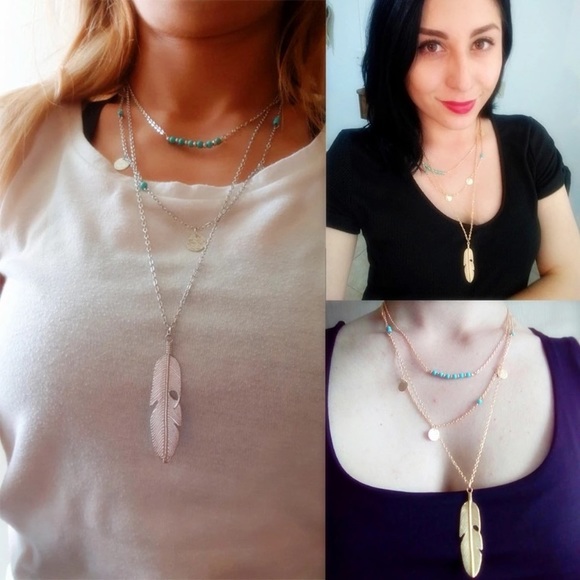 Jewelry - Silver Multilayer Turquoise Leaf Necklace